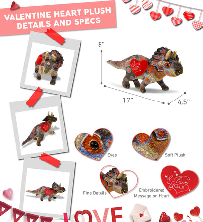 PLUSH I LOVE YOU RED HEART - WILD COLLECTION PLUSH - TRICERATOPS DINOSAUR 17"