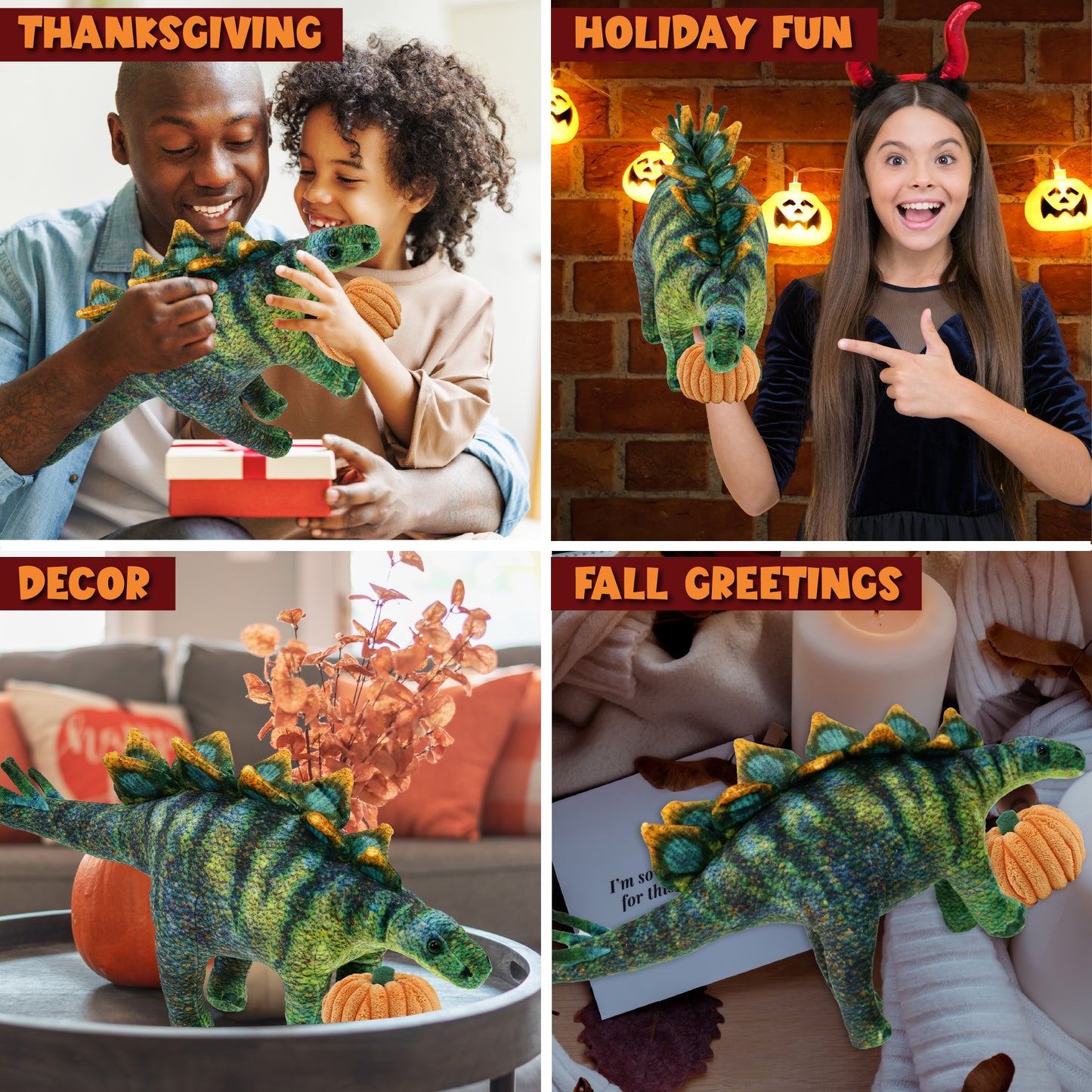 WILD COLLECTION PLUSH - STEGOSAURUS DINOSAUR 18.5" WITH PUMPKIN PLUSH