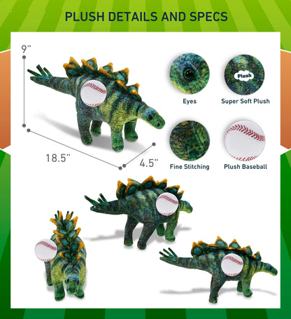 WILD COLLECTION PLUSH - STEGOSAURUS DINOSAUR 18.5" WITH BASEBALL PLUSH