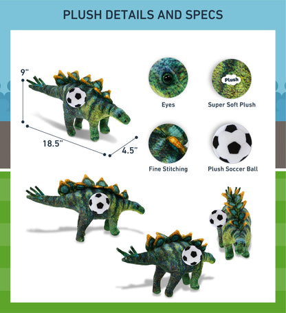 WILD COLLECTION PLUSH - STEGOSAURUS DINOSAUR 18.5" WITH SOCCER PLUSH