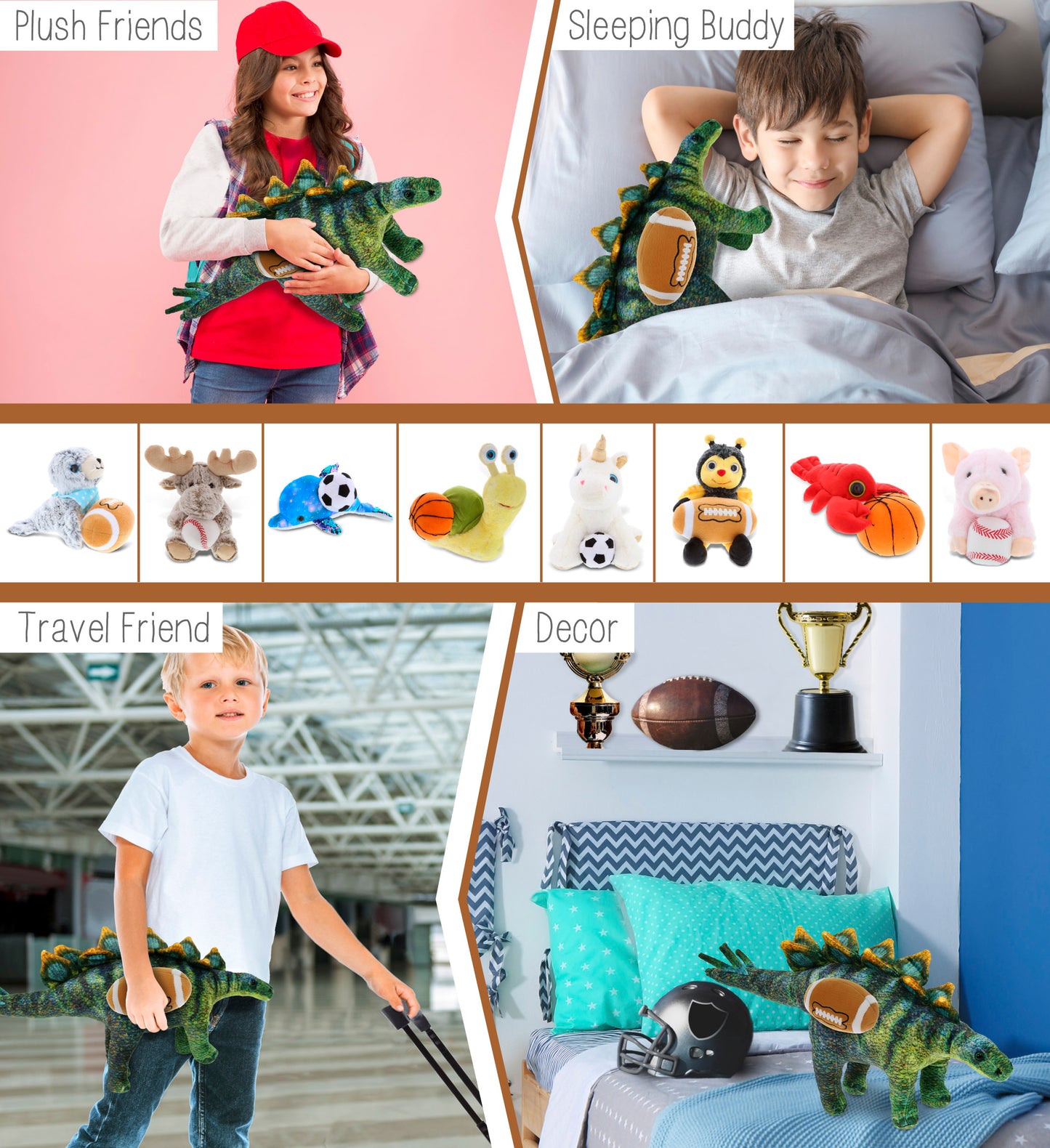 WILD COLLECTION PLUSH - STEGOSAURUS DINOSAUR 18.5" WITH FOOTBALL PLUSH