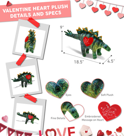 PLUSH I LOVE YOU RED HEART - WILD COLLECTION PLUSH - STEGOSAURUS DINOSAUR 18.5"