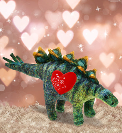 PLUSH I LOVE YOU RED HEART - WILD COLLECTION PLUSH - STEGOSAURUS DINOSAUR 18.5"