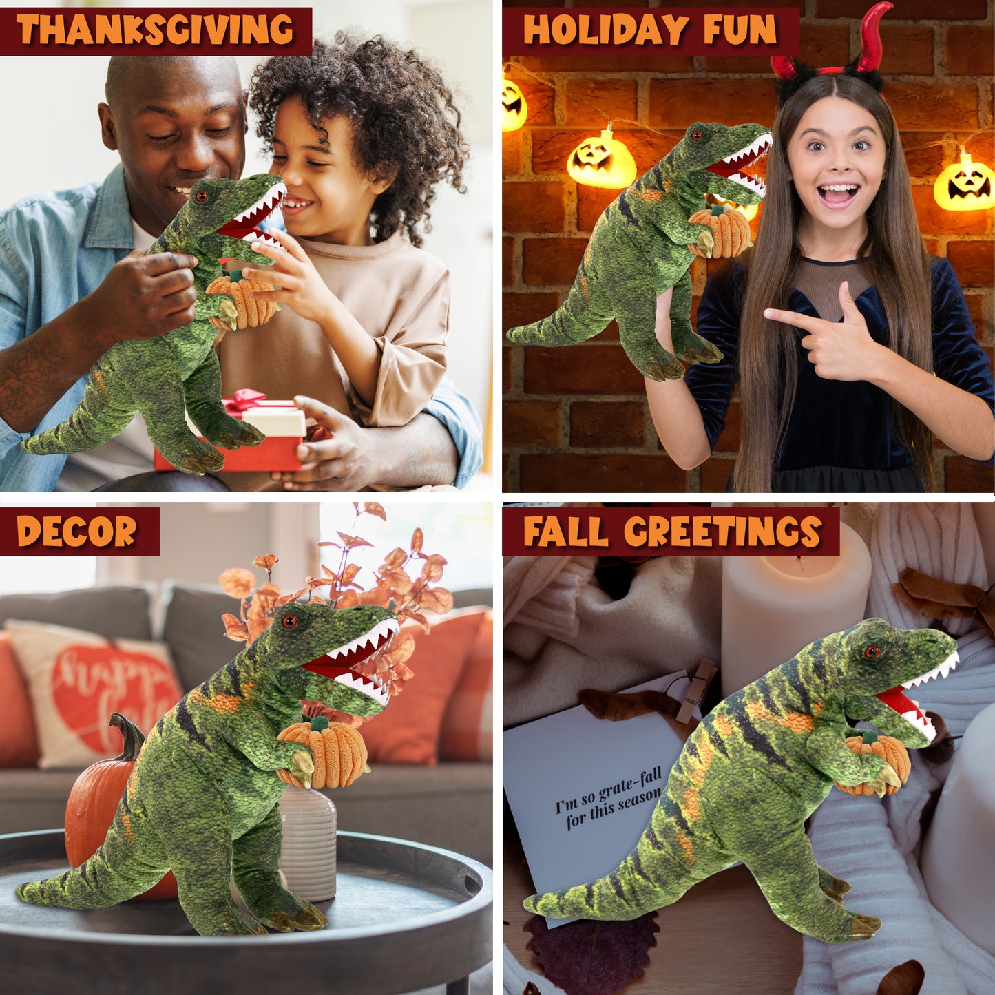 WILD COLLECTION PLUSH - TYRANNOSAURUS REX DINOSAUR 16" WITH PUMPKIN PLUSH