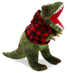 WILD COLLECTION PLUSH - TYRANNOSAURUS REX DINOSAUR 16" WITH RED PLAID HOODIE