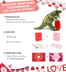 PLUSH PILLOW - I LOVE YOU RED HEART - 12 INCH - TYRANNOSAURUS REX DINOSAUR 16"
