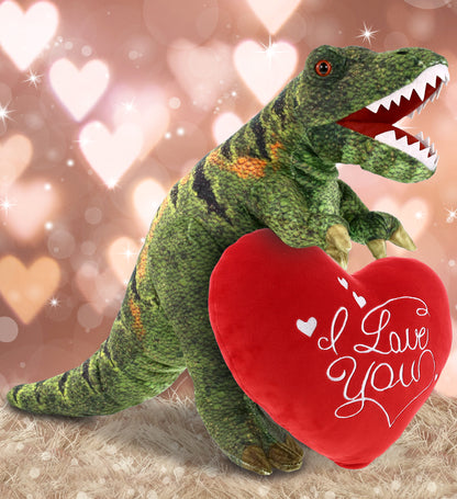 PLUSH PILLOW - I LOVE YOU RED HEART - 12 INCH - TYRANNOSAURUS REX DINOSAUR 16"