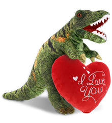 PLUSH PILLOW - I LOVE YOU RED HEART - 12 INCH - TYRANNOSAURUS REX DINOSAUR 16"