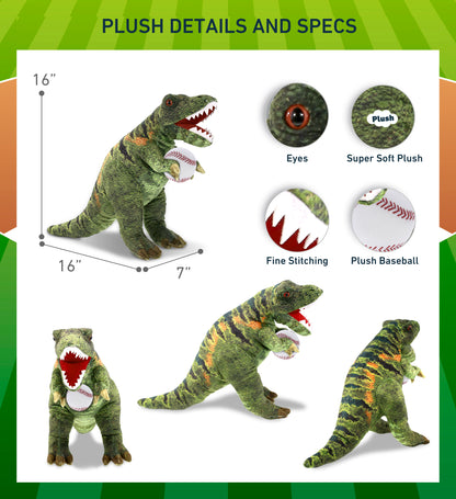 WILD COLLECTION PLUSH - TYRANNOSAURUS REX DINOSAUR 16" WITH BASEBALL PLUSH