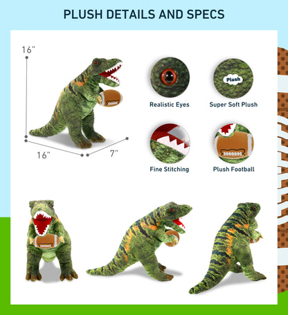 WILD COLLECTION PLUSH - TYRANNOSAURUS REX DINOSAUR 16" WITH FOOTBALL PLUSH
