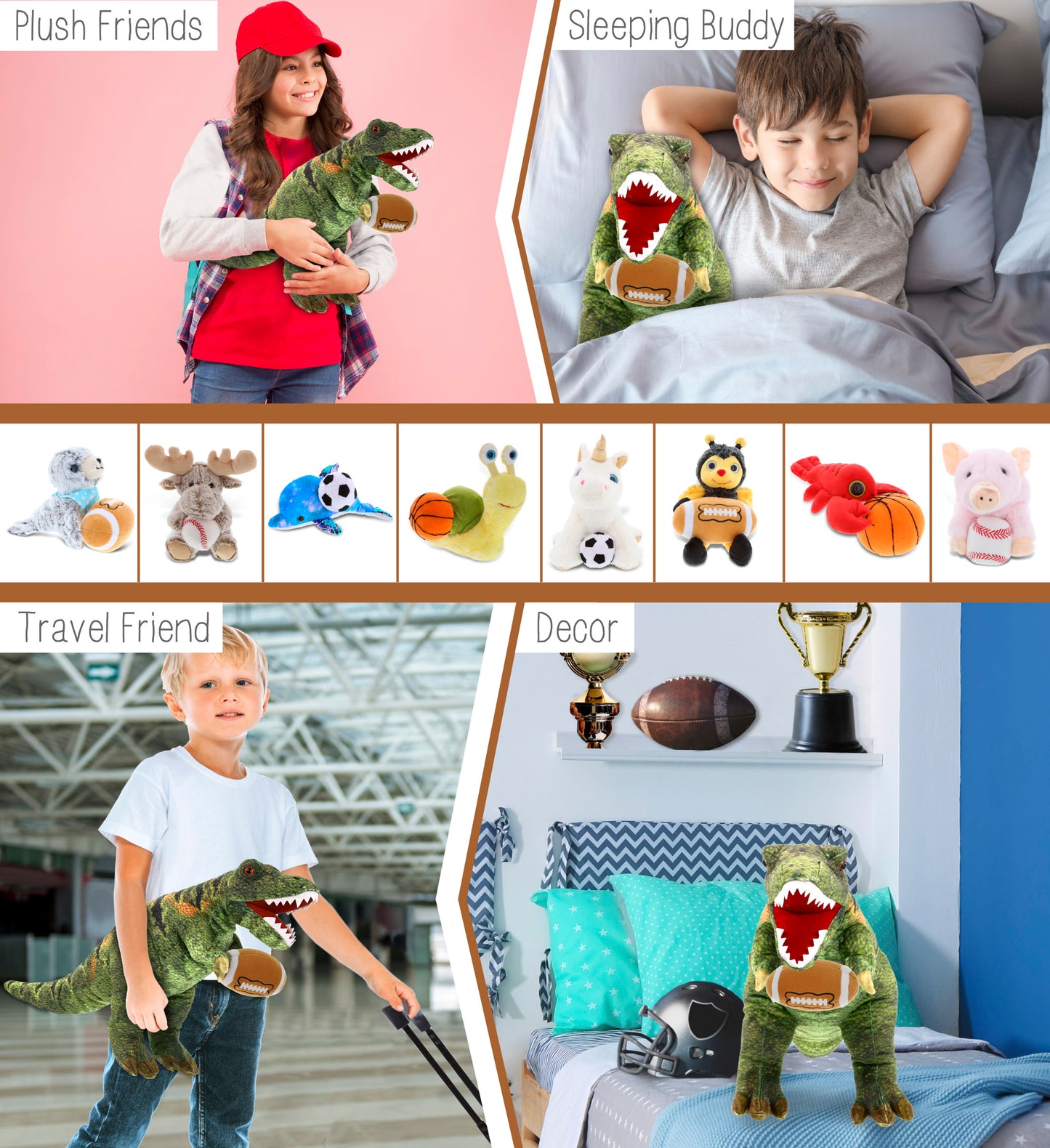 WILD COLLECTION PLUSH - TYRANNOSAURUS REX DINOSAUR 16" WITH FOOTBALL PLUSH