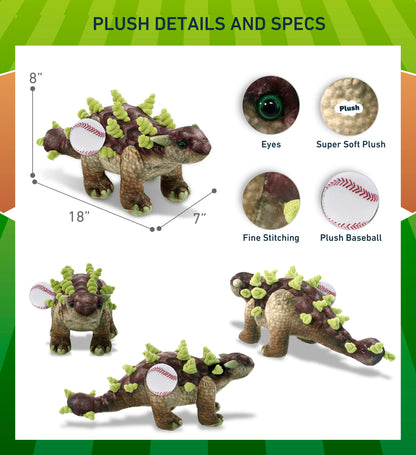 WILD COLLECTION PLUSH - ANKYLOSAURUS DINOSAUR 18" WITH BASEBALL PLUSH