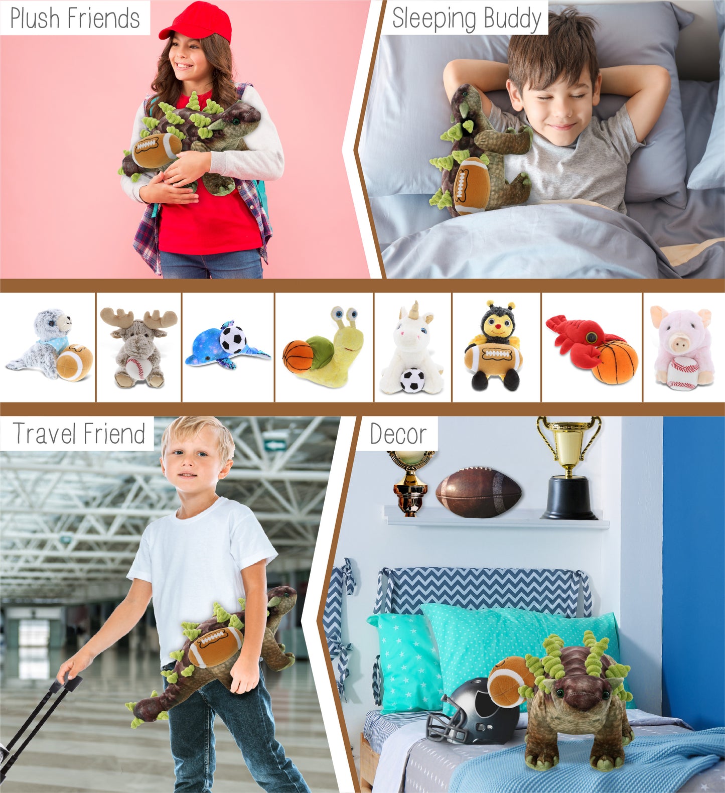 WILD COLLECTION PLUSH - ANKYLOSAURUS DINOSAUR 18" WITH FOOTBALL PLUSH