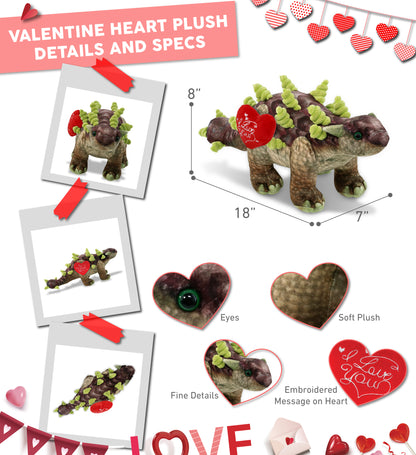 PLUSH I LOVE YOU RED HEART - WILD COLLECTION PLUSH - ANKYLOSAURUS DINOSAUR 18"