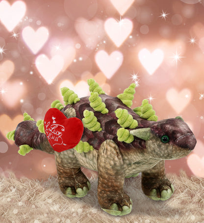 PLUSH I LOVE YOU RED HEART - WILD COLLECTION PLUSH - ANKYLOSAURUS DINOSAUR 18"