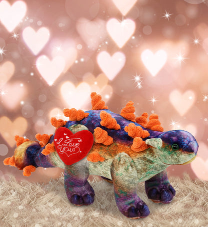 PLUSH I LOVE YOU RED HEART - WILD COLLECTION PLUSH - ANKYLOSAURUS DINOSAUR 15"