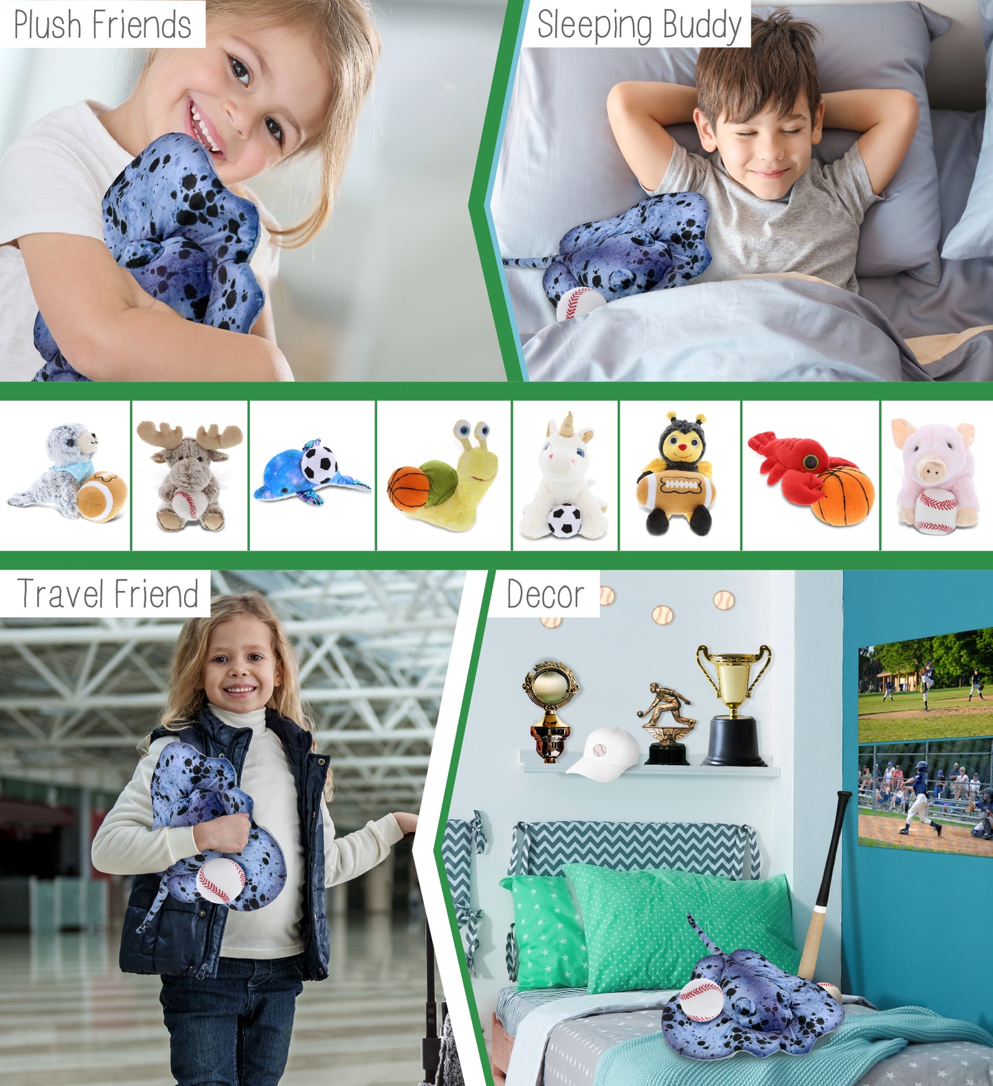 WILD COLLECTION PLUSH - BLUE RAY 20" WITH BASEBALL PLUSH