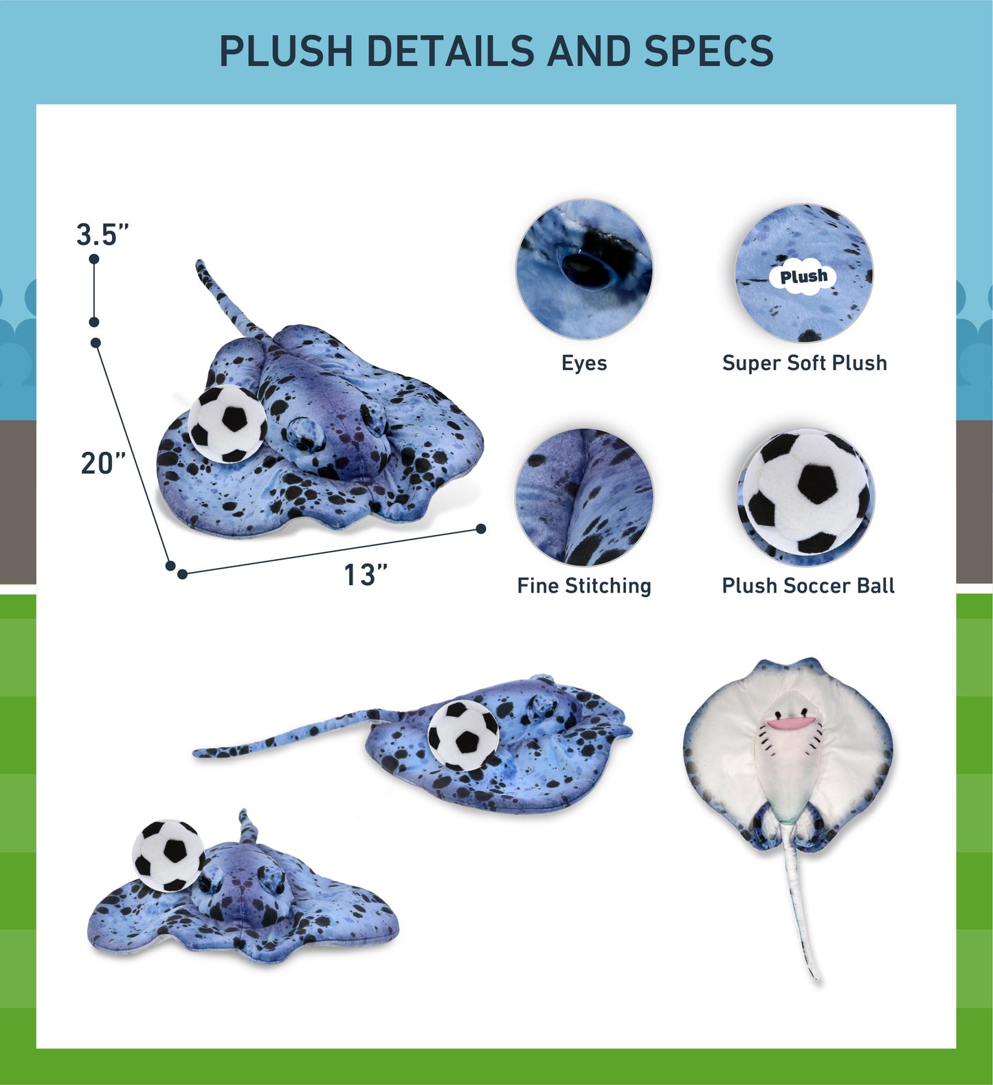 WILD COLLECTION PLUSH - BLUE RAY 20" WITH SOCCER PLUSH