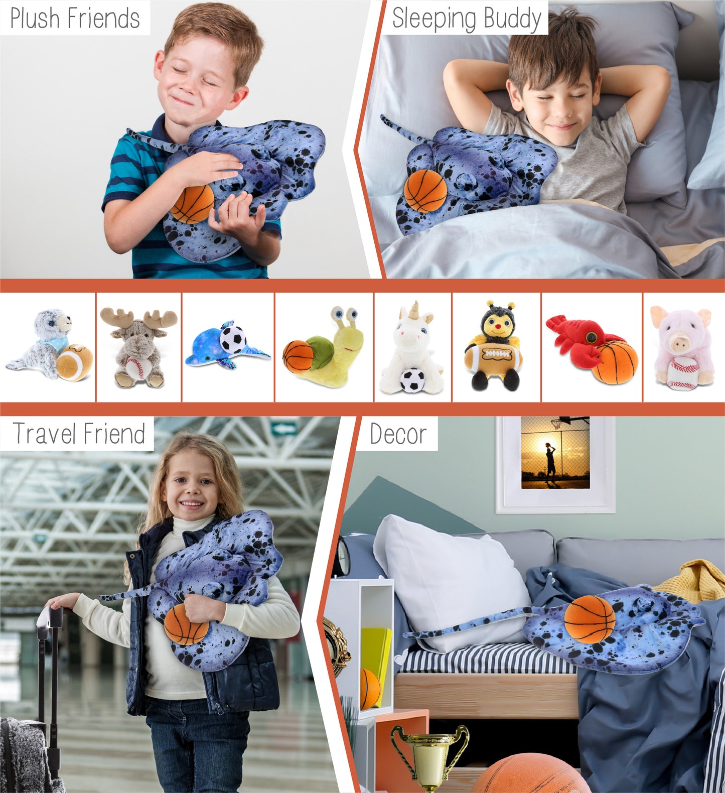 WILD COLLECTION PLUSH - BLUE RAY 20" WITH BASKETBALL PLUSH