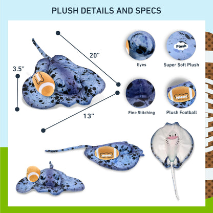 WILD COLLECTION PLUSH - BLUE RAY 20" WITH FOOTBALL PLUSH