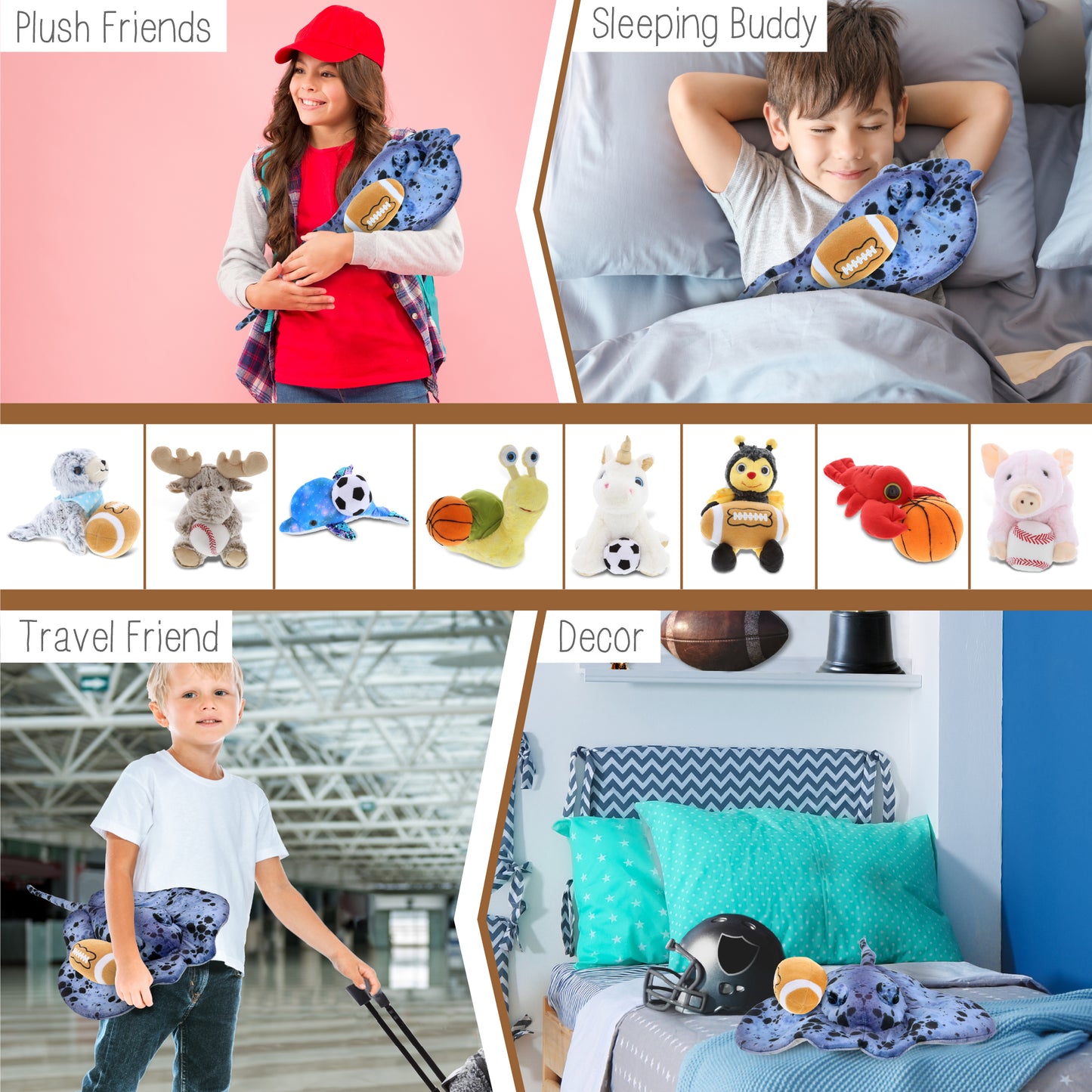 WILD COLLECTION PLUSH - BLUE RAY 20" WITH FOOTBALL PLUSH
