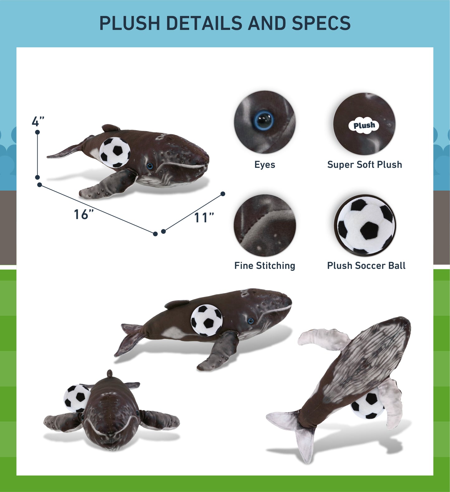 WILD COLLECTION PLUSH - HUMPBACK WHALE 16" WITH SOCCER PLUSH