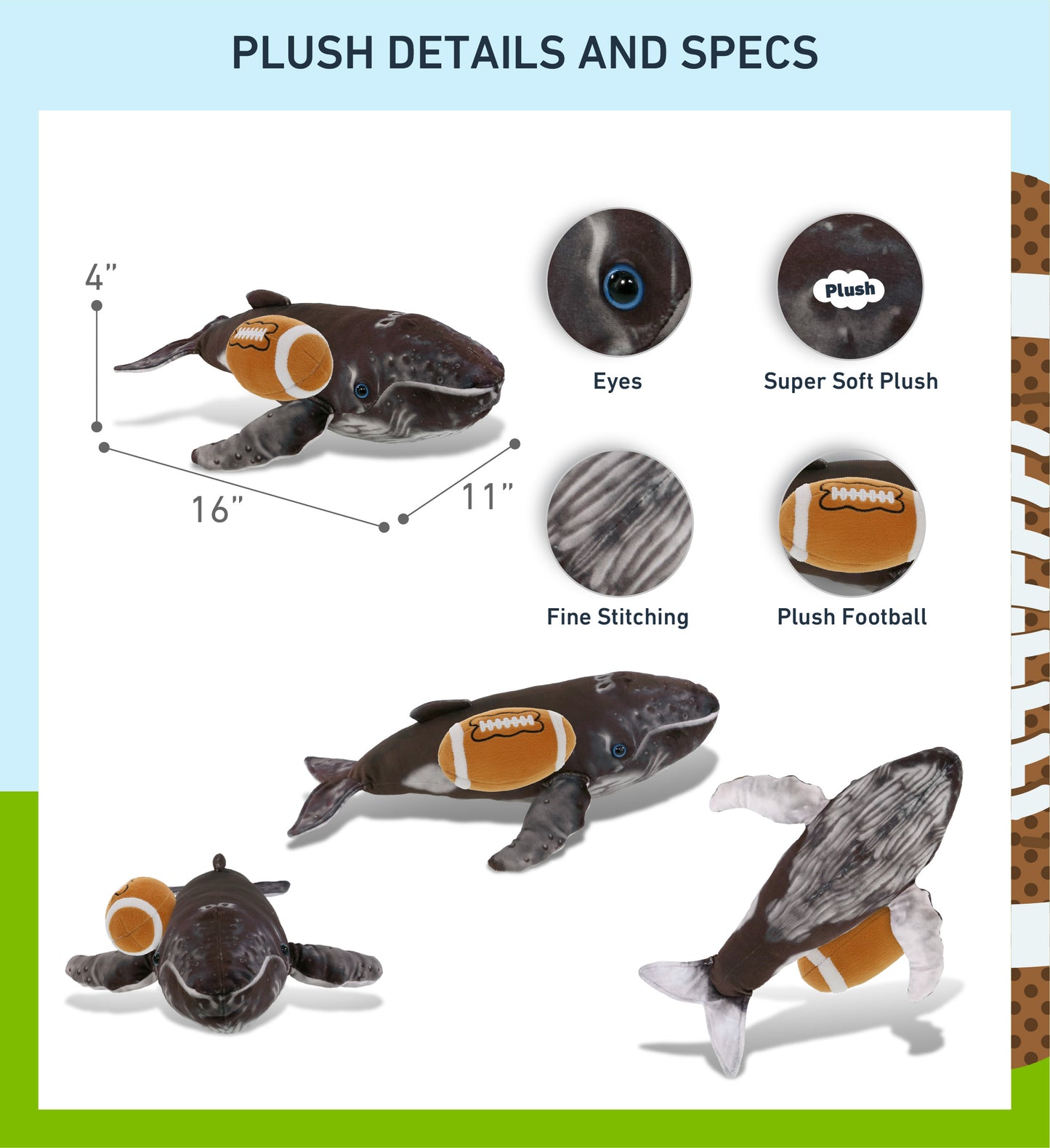 WILD COLLECTION PLUSH - HUMPBACK WHALE 16" WITH FOOTBALL PLUSH