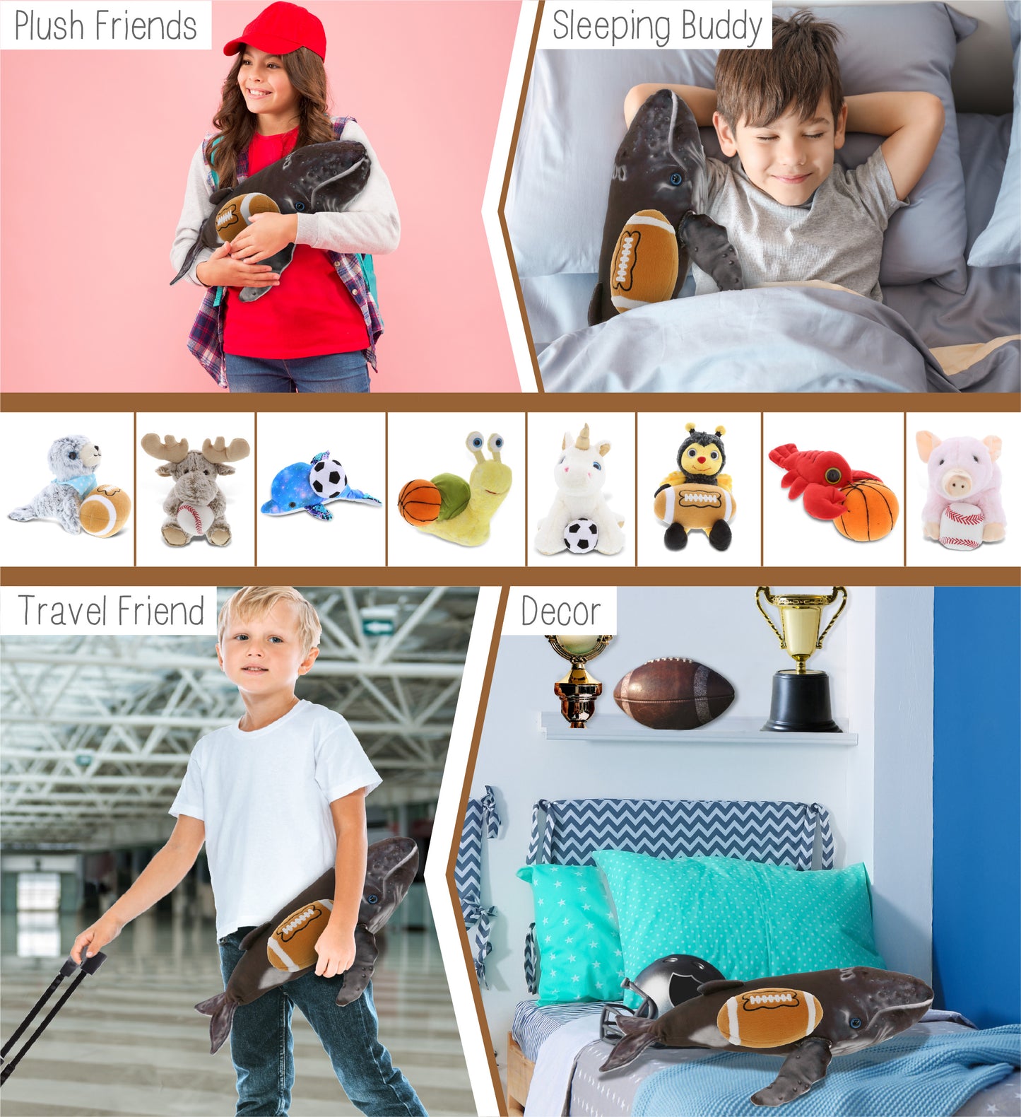 WILD COLLECTION PLUSH - HUMPBACK WHALE 16" WITH FOOTBALL PLUSH