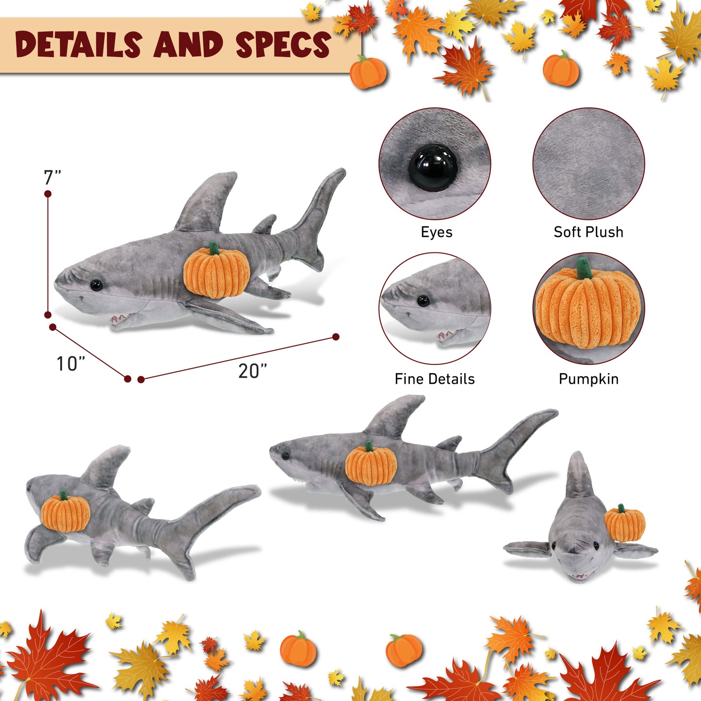 WILD COLLECTION PLUSH - SHARK 20" WITH PUMPKIN PLUSH