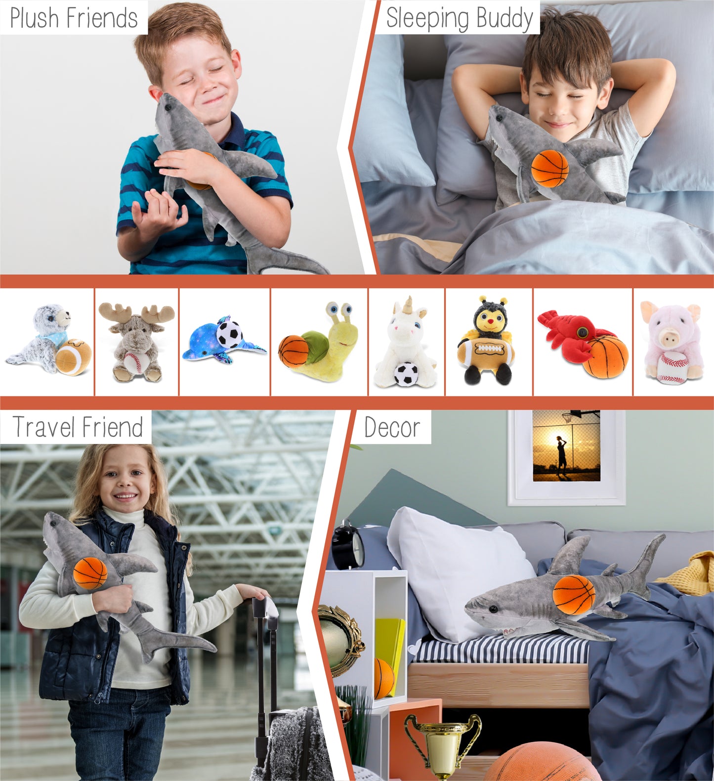 WILD COLLECTION PLUSH - SHARK 20" WITH BASKETBALL PLUSH