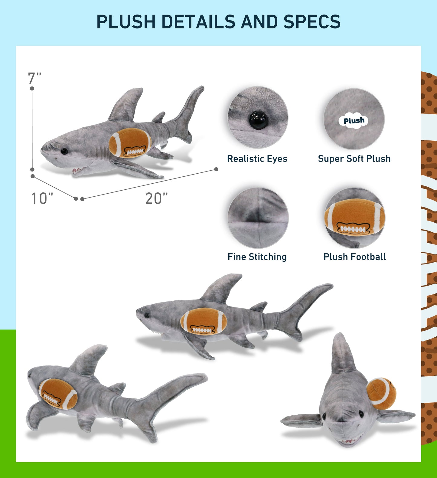 WILD COLLECTION PLUSH - SHARK 20" WITH FOOTBALL PLUSH