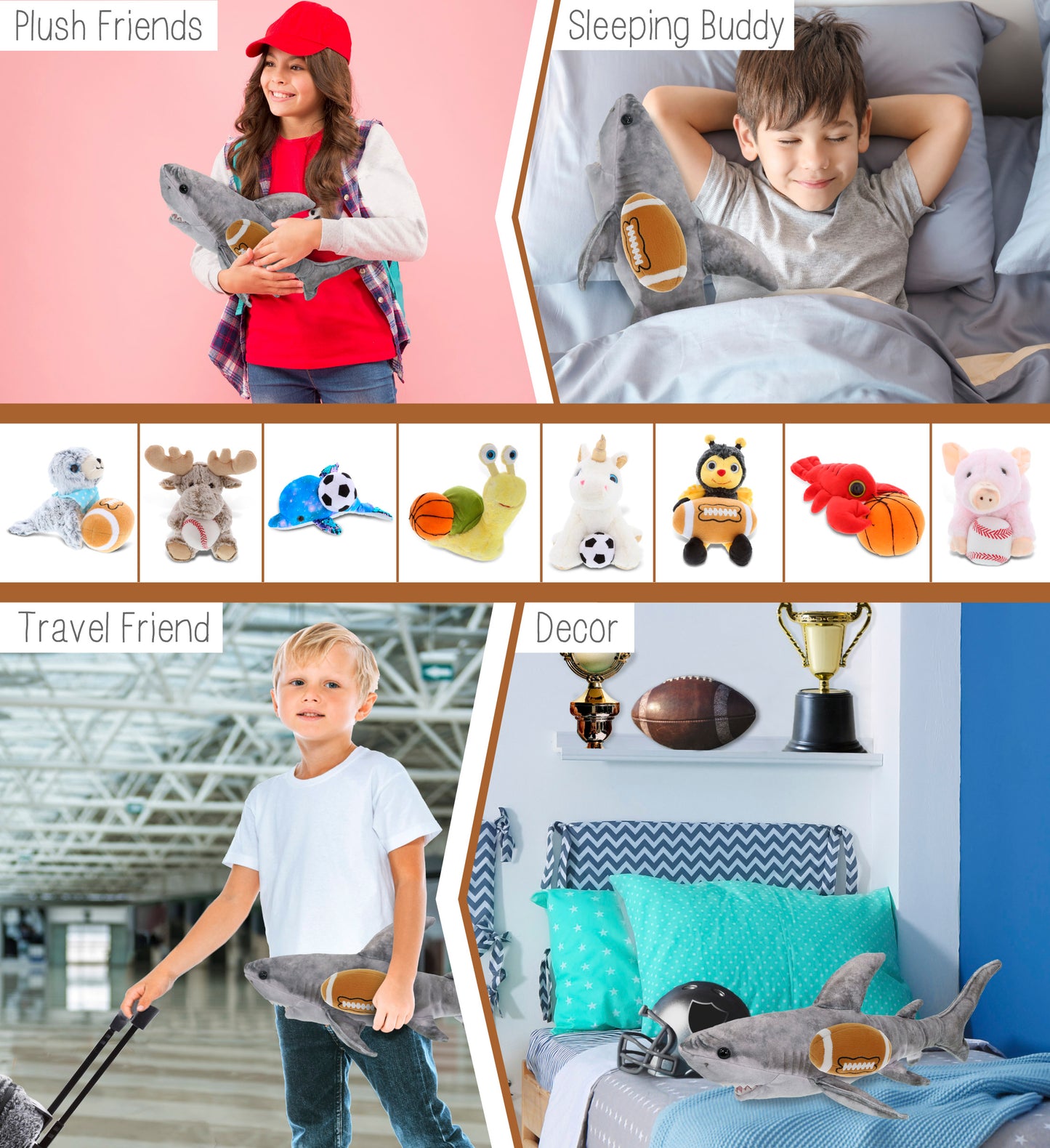 WILD COLLECTION PLUSH - SHARK 20" WITH FOOTBALL PLUSH