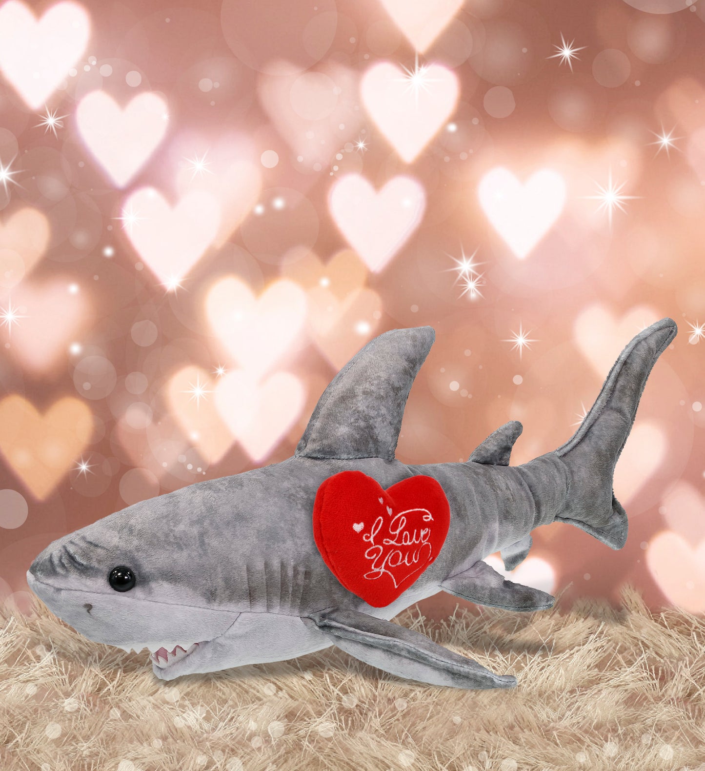 PLUSH I LOVE YOU RED HEART - WILD COLLECTION PLUSH - SHARK 20"