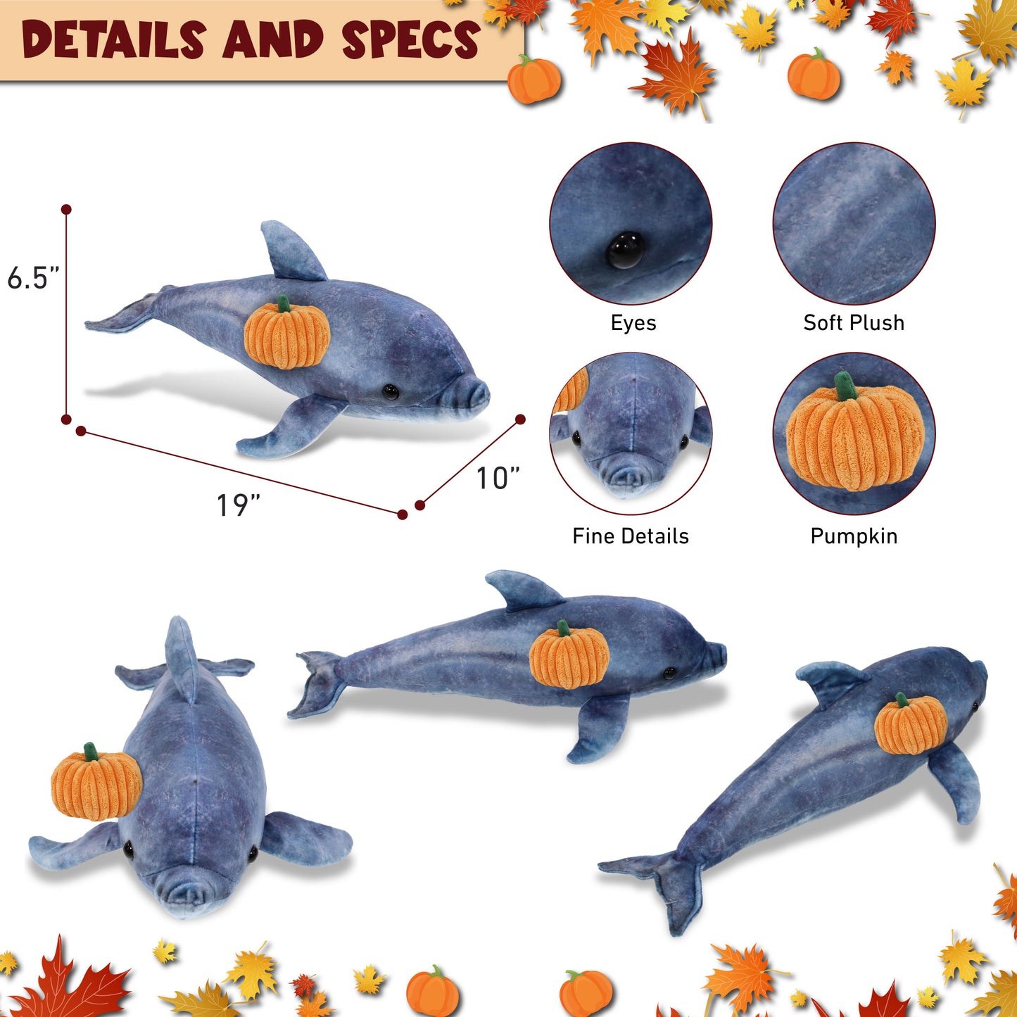 WILD COLLECTION PLUSH - DOLPHIN 19" WITH PUMPKIN PLUSH