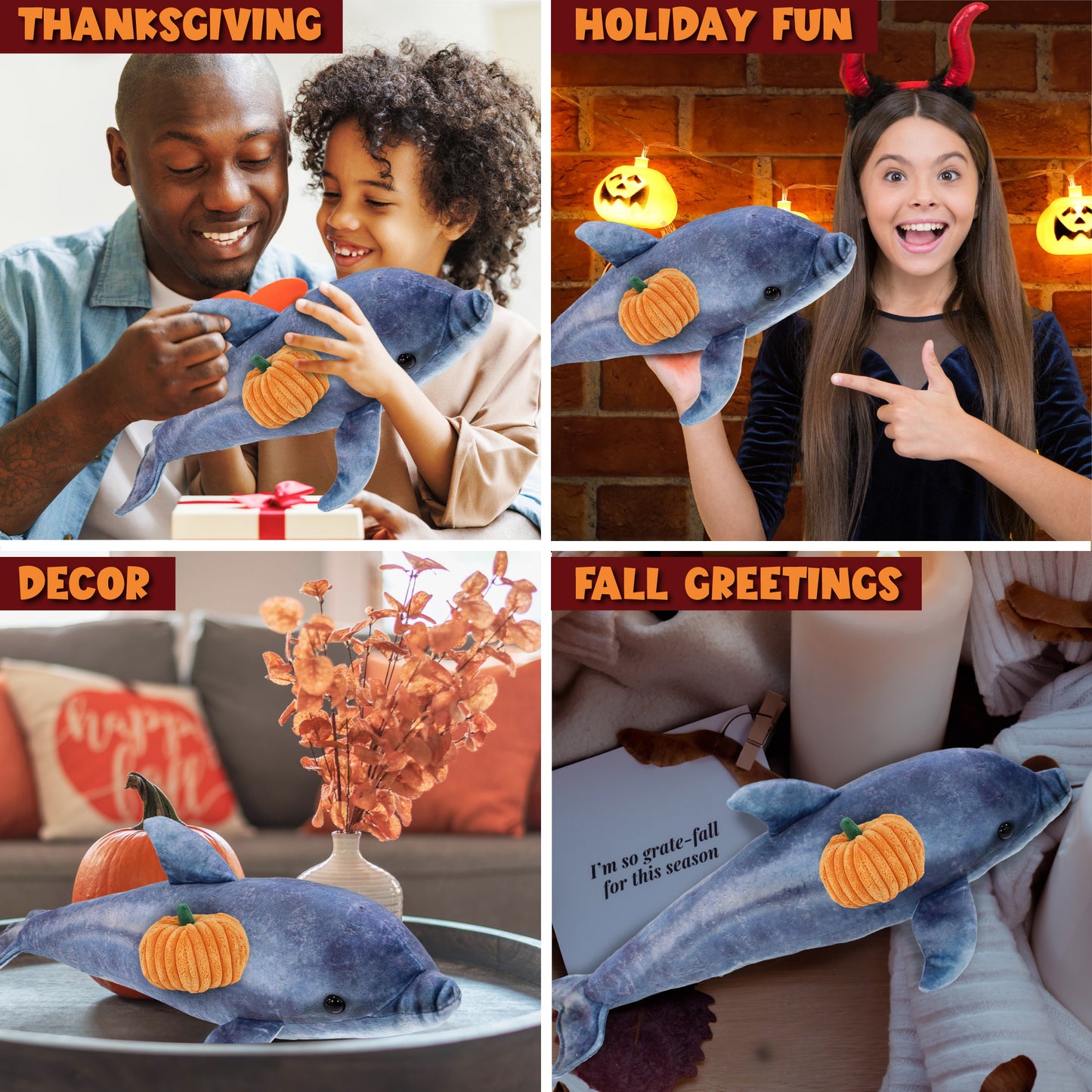 WILD COLLECTION PLUSH - DOLPHIN 19" WITH PUMPKIN PLUSH