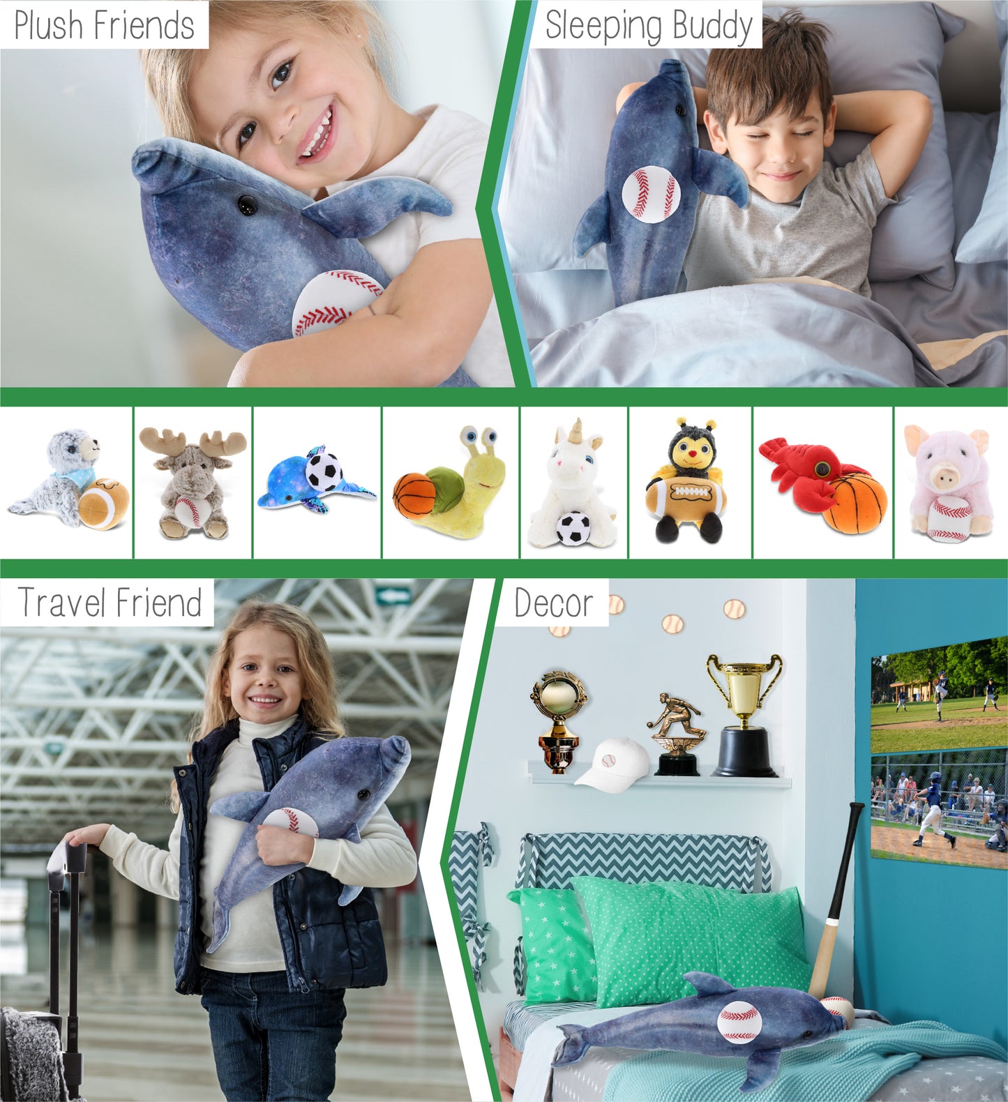 WILD COLLECTION PLUSH - DOLPHIN 19" WITH BASEBALL PLUSH