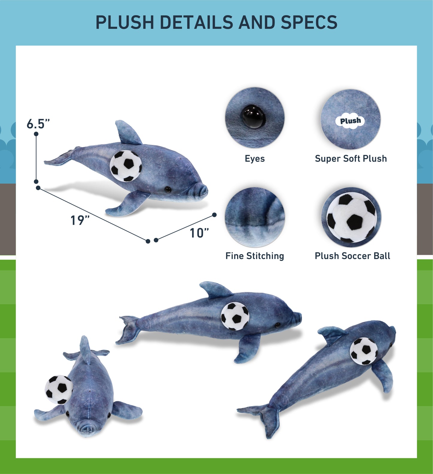 WILD COLLECTION PLUSH - DOLPHIN 19" WITH SOCCER PLUSH
