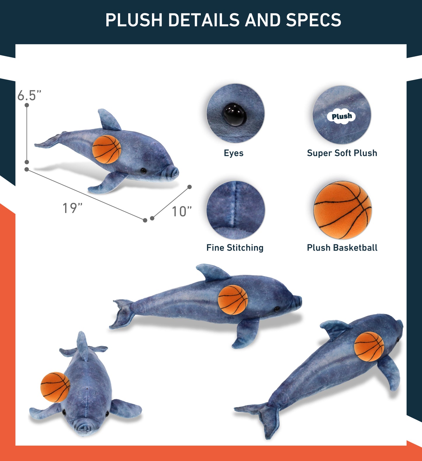 WILD COLLECTION PLUSH - DOLPHIN 19" WITH BASKETBALL PLUSH