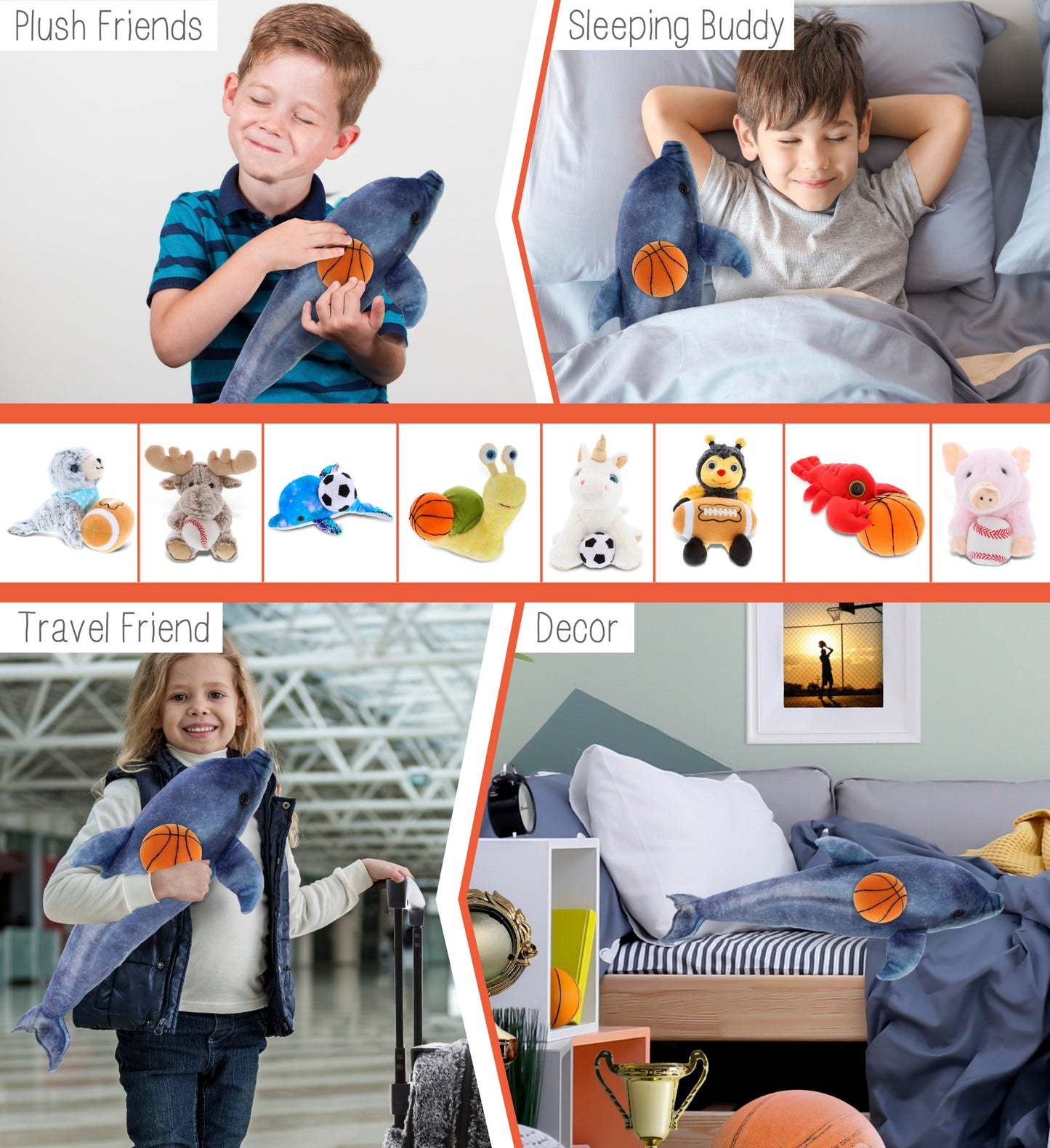 WILD COLLECTION PLUSH - DOLPHIN 19" WITH BASKETBALL PLUSH