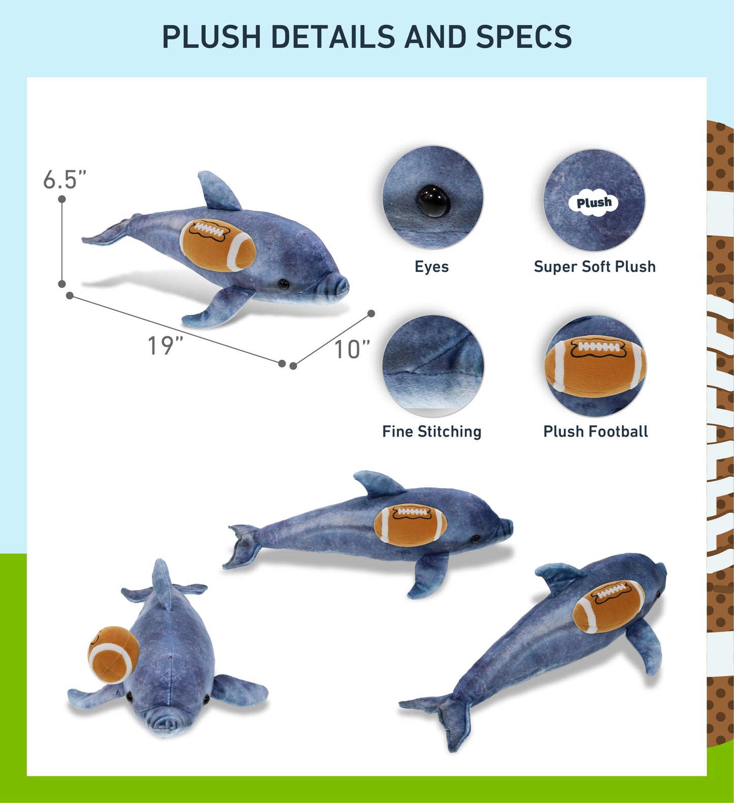 WILD COLLECTION PLUSH - DOLPHIN 19" WITH FOOTBALL PLUSH