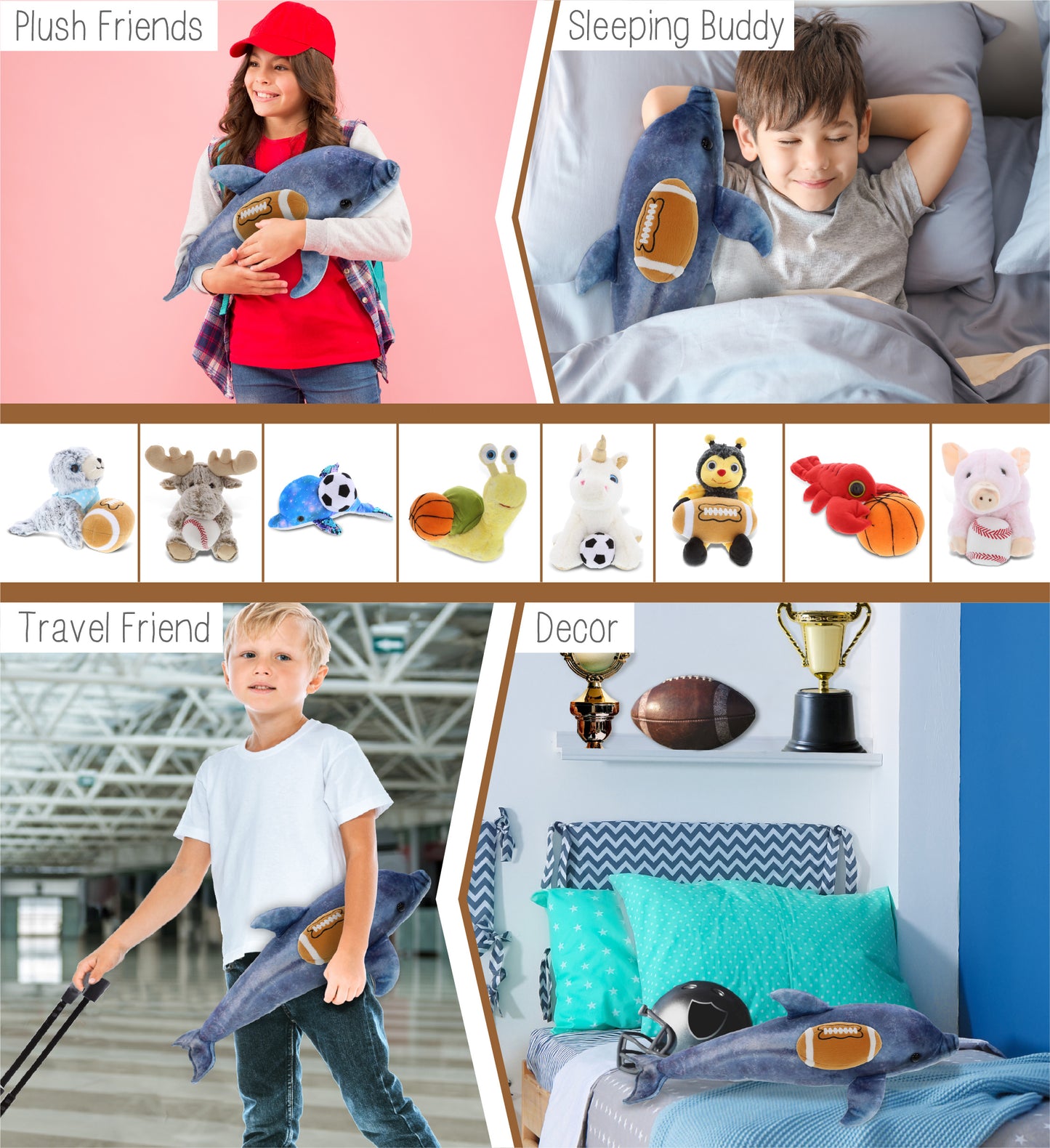 WILD COLLECTION PLUSH - DOLPHIN 19" WITH FOOTBALL PLUSH