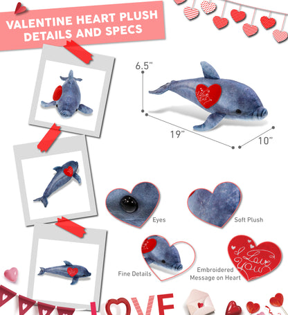 PLUSH I LOVE YOU RED HEART - WILD COLLECTION PLUSH - DOLPHIN 19"