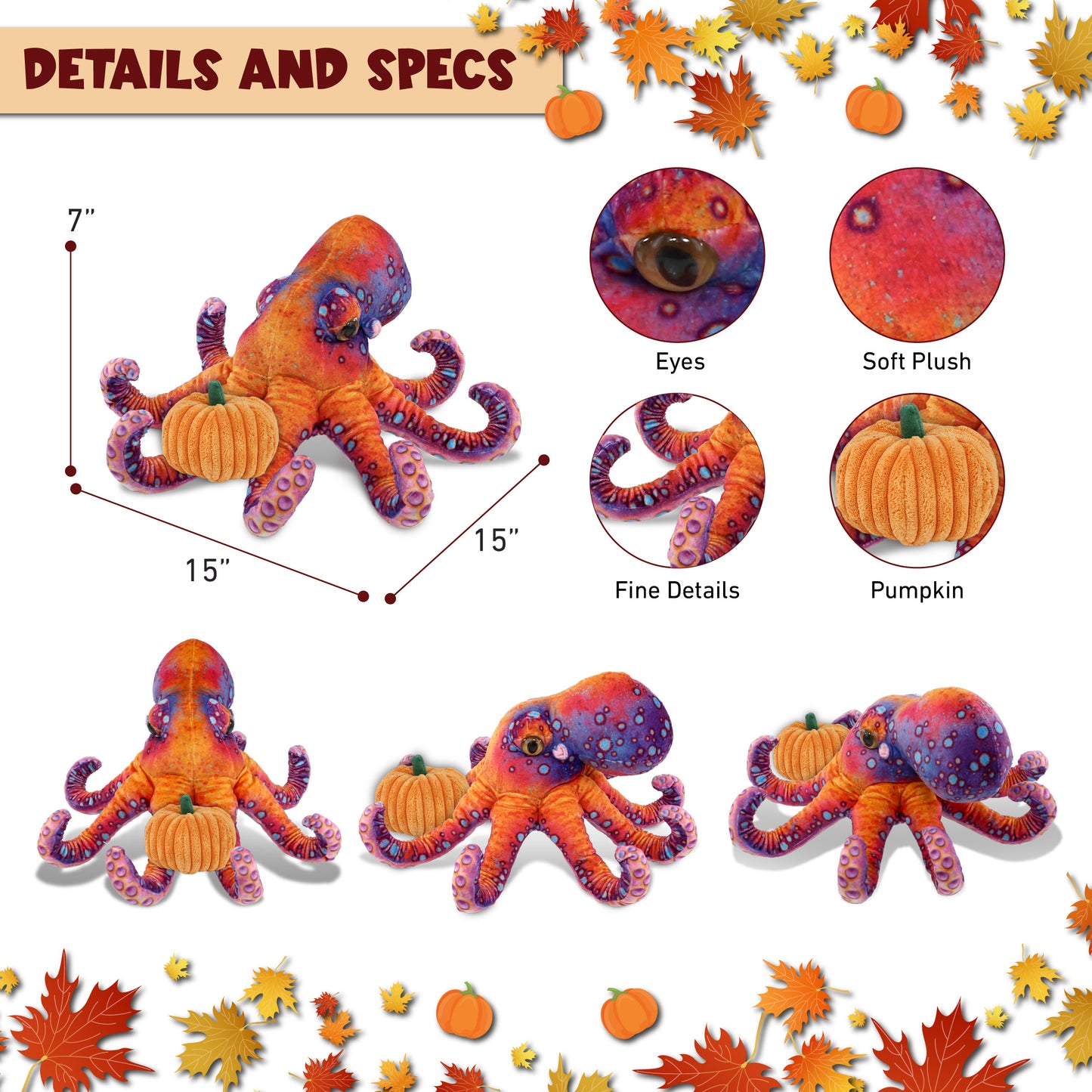WILD COLLECTION PLUSH - OCTOPUS 15" WITH PUMPKIN PLUSH