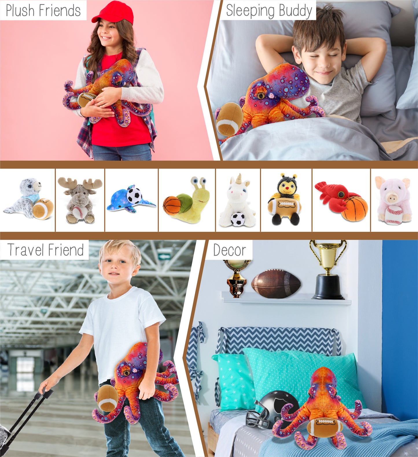 WILD COLLECTION PLUSH - OCTOPUS 15" WITH FOOTBALL PLUSH