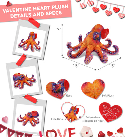 PLUSH I LOVE YOU RED HEART - WILD COLLECTION PLUSH - OCTOPUS 15"