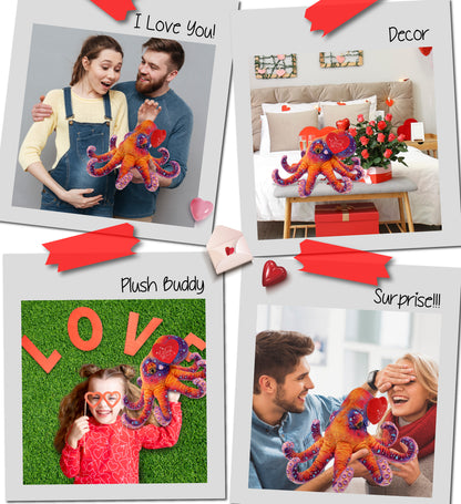 PLUSH I LOVE YOU RED HEART - WILD COLLECTION PLUSH - OCTOPUS 15"