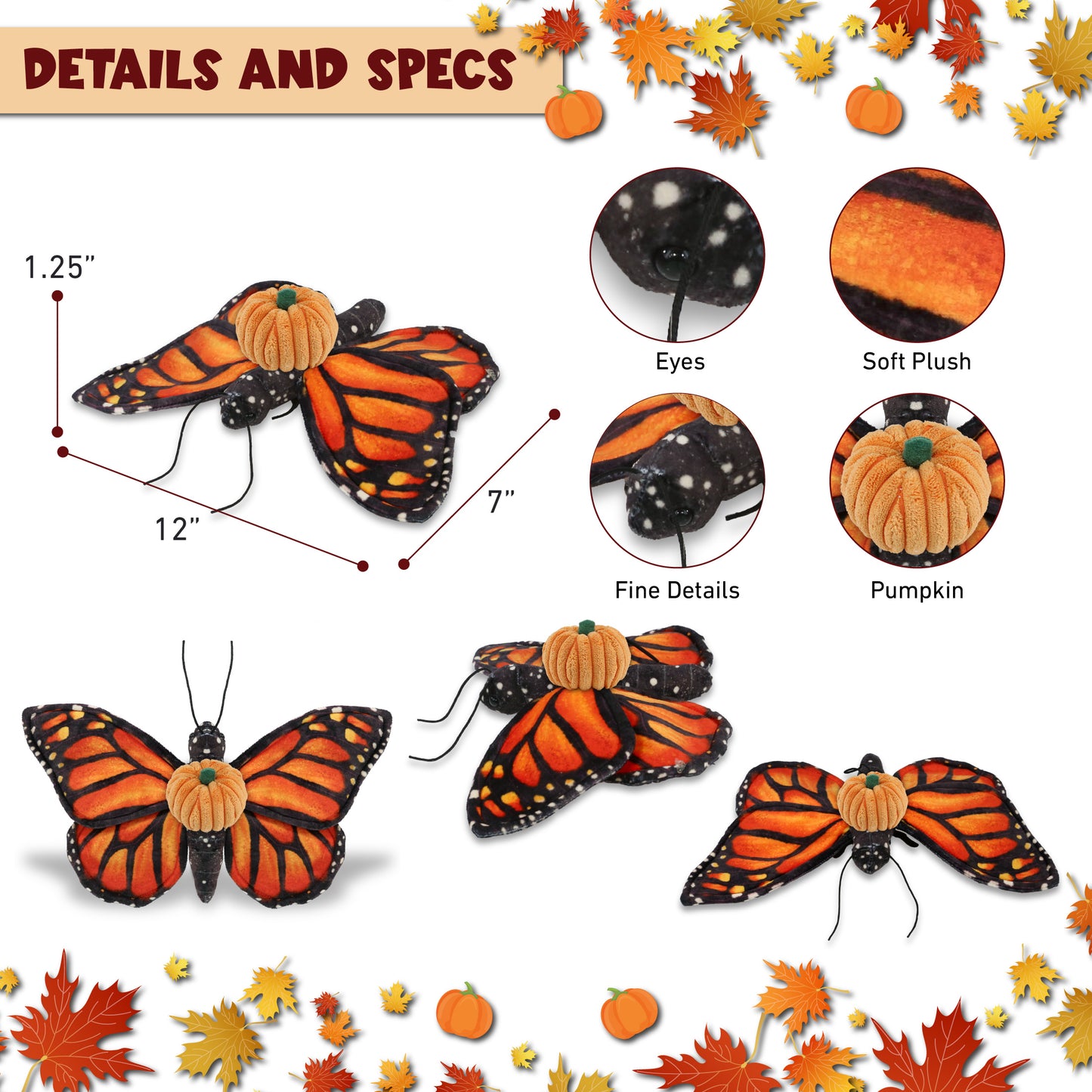 WILD COLLECTION PLUSH - ORANGE BUTTERFLY 12" WITH PUMPKIN PLUSH