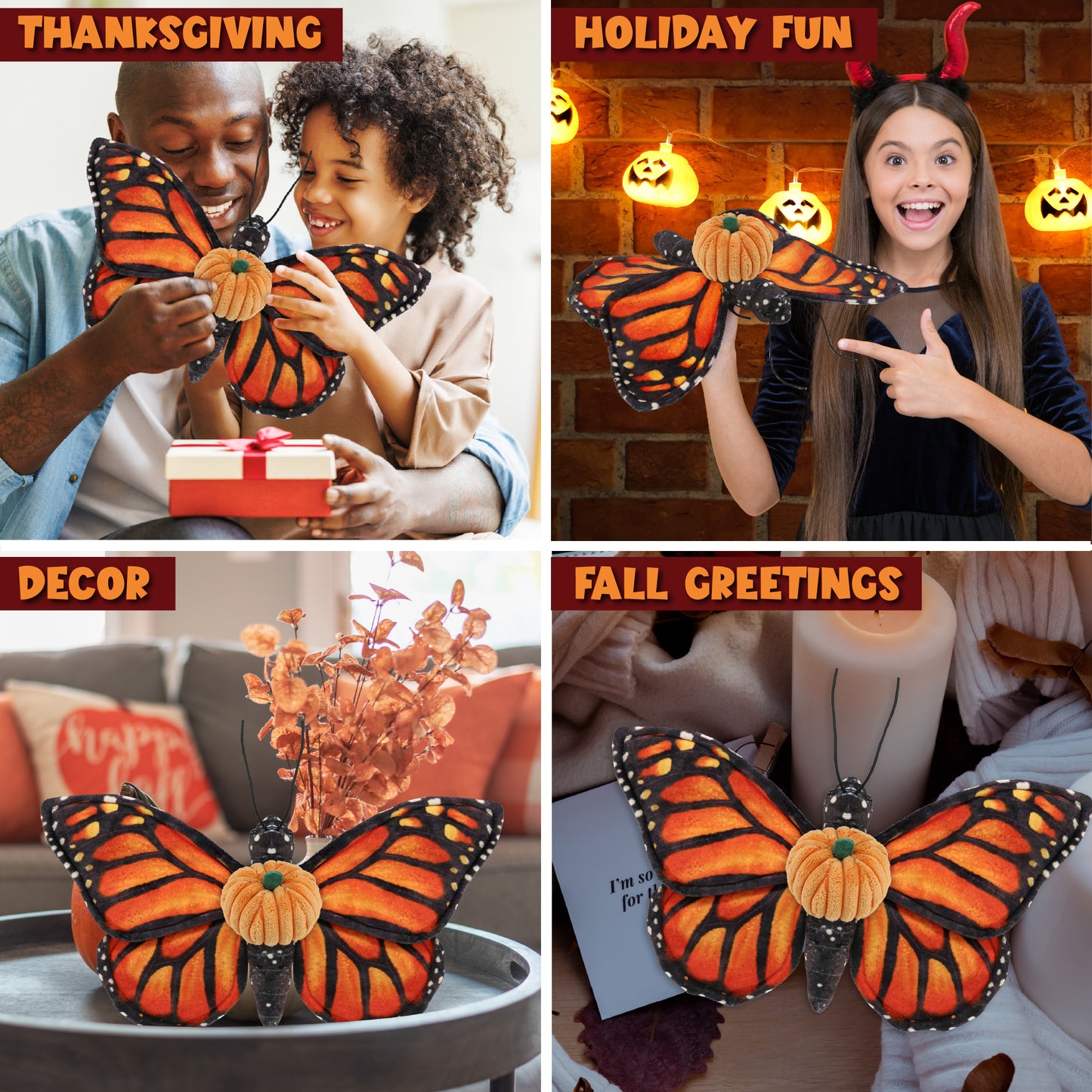 WILD COLLECTION PLUSH - ORANGE BUTTERFLY 12" WITH PUMPKIN PLUSH