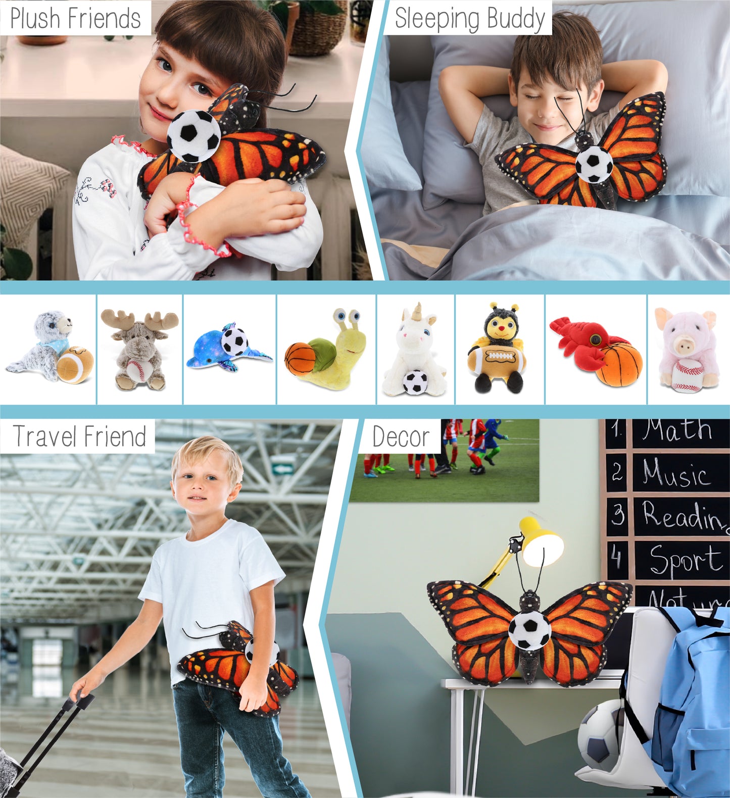 WILD COLLECTION PLUSH - ORANGE BUTTERFLY 12" WITH SOCCER PLUSH