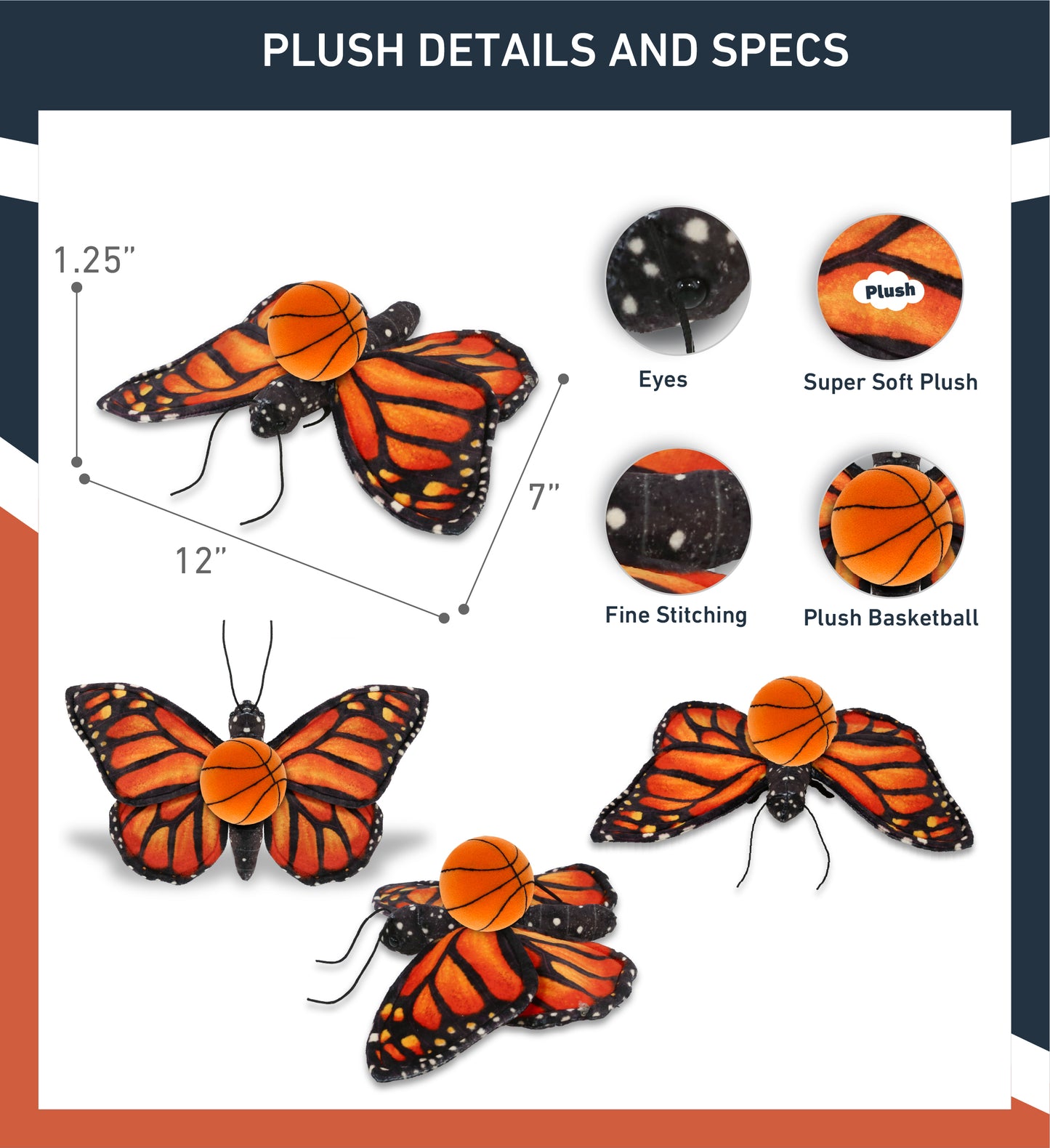 WILD COLLECTION PLUSH - ORANGE BUTTERFLY 12" WITH BASKETBALL PLUSH